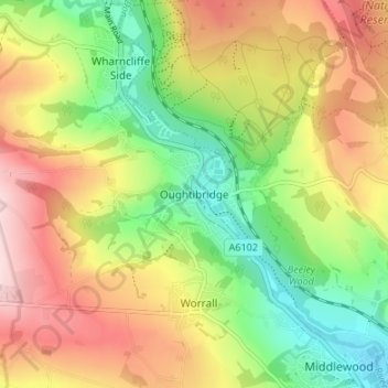Oughtibridge topographic map, elevation, terrain