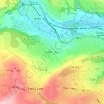 Cottingley topographic map, elevation, terrain