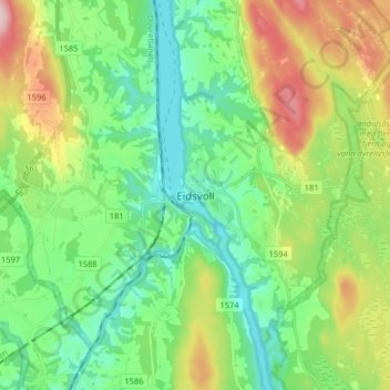 Eidsvoll topographic map, elevation, terrain