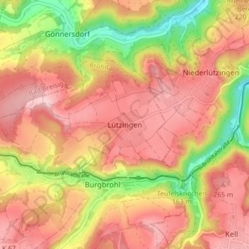 Lützingen topographic map, elevation, terrain