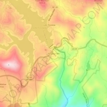 Toxaway Falls topographic map, elevation, terrain