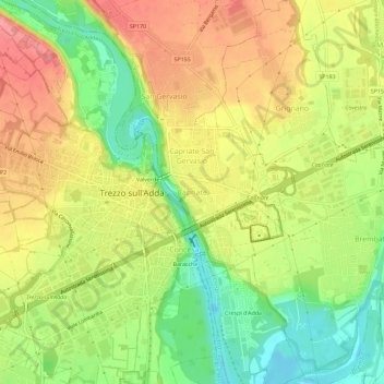 Capriate topographic map, elevation, terrain