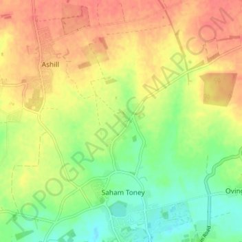 Saham Hills topographic map, elevation, terrain