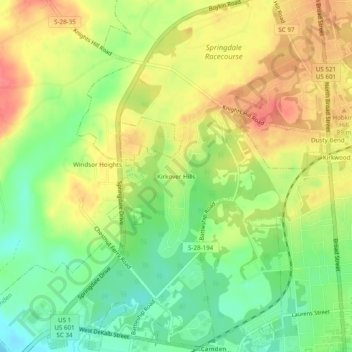 Kirkover Hills topographic map, elevation, terrain