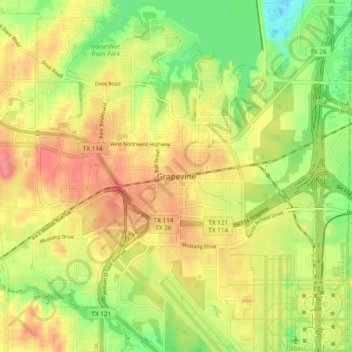 Grapevine topographic map, elevation, terrain