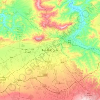 Fez topographic map, elevation, terrain