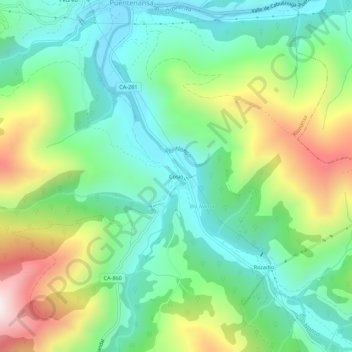 Cosío topographic map, elevation, terrain