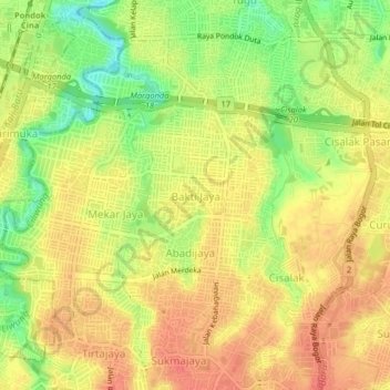 Bakti Jaya topographic map, elevation, terrain