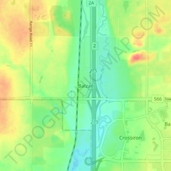 Balzac topographic map, elevation, terrain