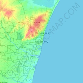 Puducherry topographic map, elevation, terrain