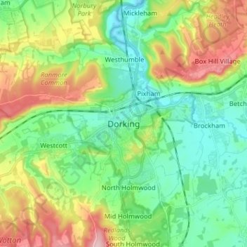 Dorking topographic map, elevation, terrain