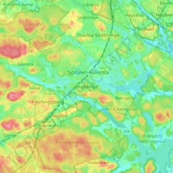 Huddinge topographic map, elevation, terrain