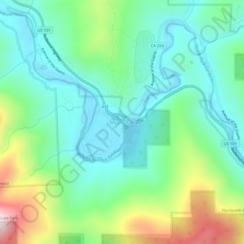 Myers Flat topographic map, elevation, terrain