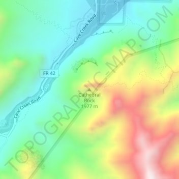 Cathedral Rock topographic map, elevation, terrain