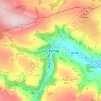 Glyn Ceiriog topographic map, elevation, terrain