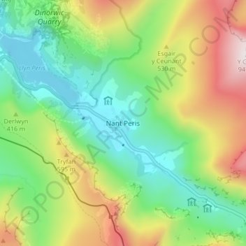 Nant Peris topographic map, elevation, terrain