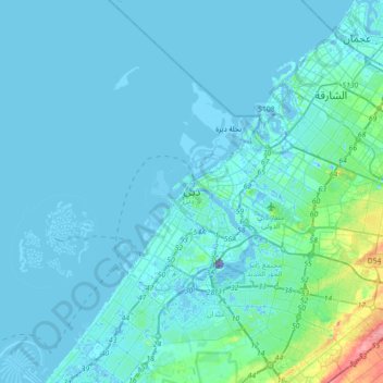 Dubai topographic map, elevation, terrain