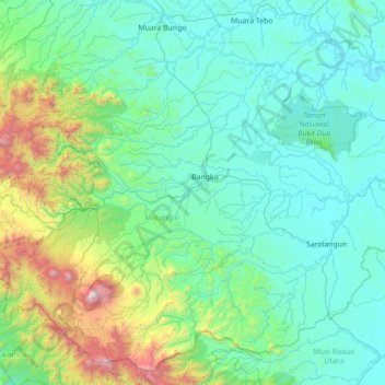 Bangko Barat topographic map, elevation, terrain