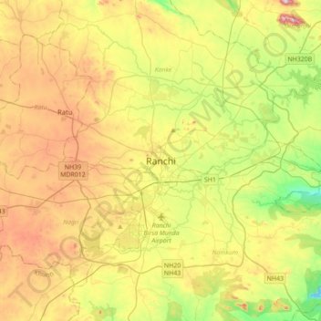 Ranchi topographic map, elevation, terrain