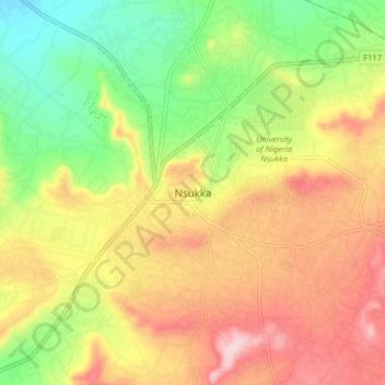 Nsukka topographic map, elevation, terrain