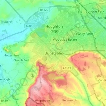 Dunstable topographic map, elevation, terrain
