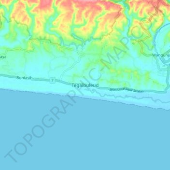 Tegalbuleud topographic map, elevation, terrain