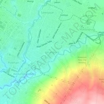 Lesanpuro topographic map, elevation, terrain