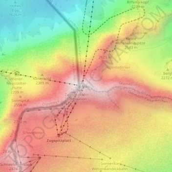Zugspitze topographic map, elevation, terrain