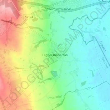 Higher Kinnerton topographic map, elevation, terrain