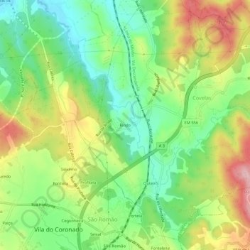Rindo topographic map, elevation, terrain