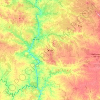 Serpa topographic map, elevation, terrain