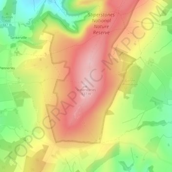 Stiperstones topographic map, elevation, terrain