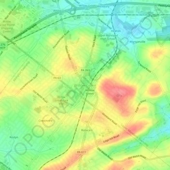 Willow Grove topographic map, elevation, terrain