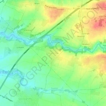 Vaumoreau topographic map, elevation, terrain