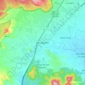 San Agustín topographic map, elevation, terrain