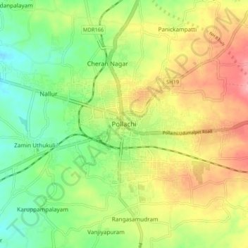 Pollachi topographic map, elevation, terrain
