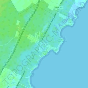 Akumal topographic map, elevation, terrain