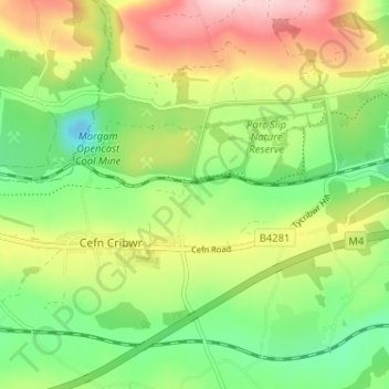 Cwm Ffoes topographic map, elevation, terrain