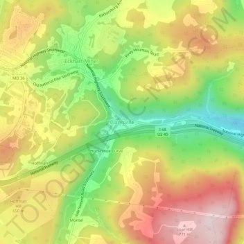 Clarysville topographic map, elevation, terrain