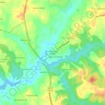 Huntingtown Estates topographic map, elevation, terrain