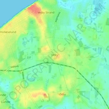 Vejby topographic map, elevation, terrain