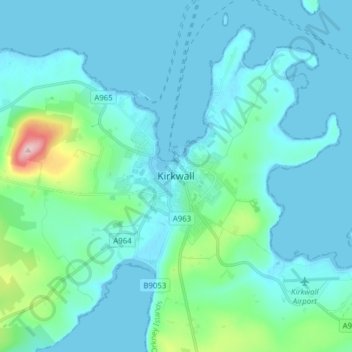 Kirkwall topographic map, elevation, terrain