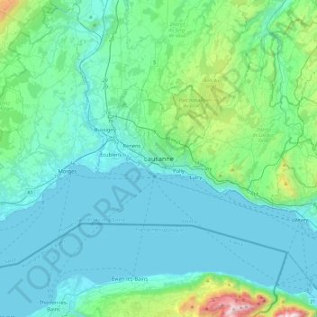 Lausanne topographic map, elevation, terrain