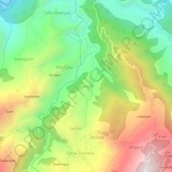 Chaud topographic map, elevation, terrain