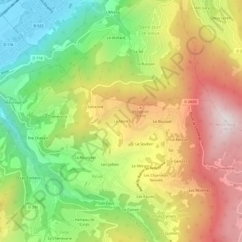 Le Mont topographic map, elevation, terrain