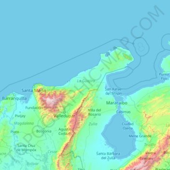 La Guajira topographic map, elevation, terrain