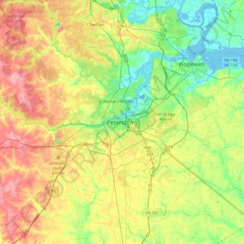 Petersburg topographic map, elevation, terrain