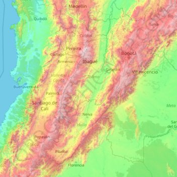Tolima topographic map, elevation, terrain