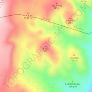 Sapça topographic map, elevation, terrain