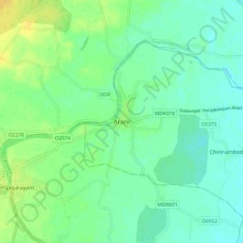 Arani topographic map, elevation, terrain
